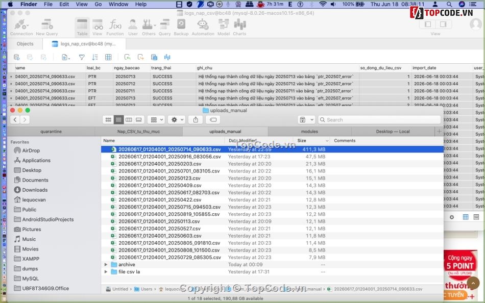 Python,mySQL,Nạp CSV,Nạp CSV từ thư mục,2908